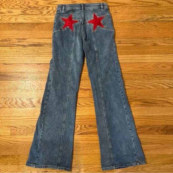 We The Free Women’s Flare Wash Jeans with Two Red Stars Detail Size 26 - Picture 1 of 8